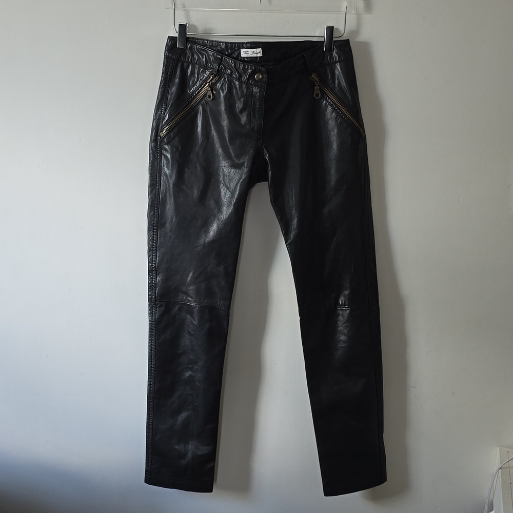 For Joseph Buttery Soft Black Leather Slim Tapered Biker Pants Womens 27